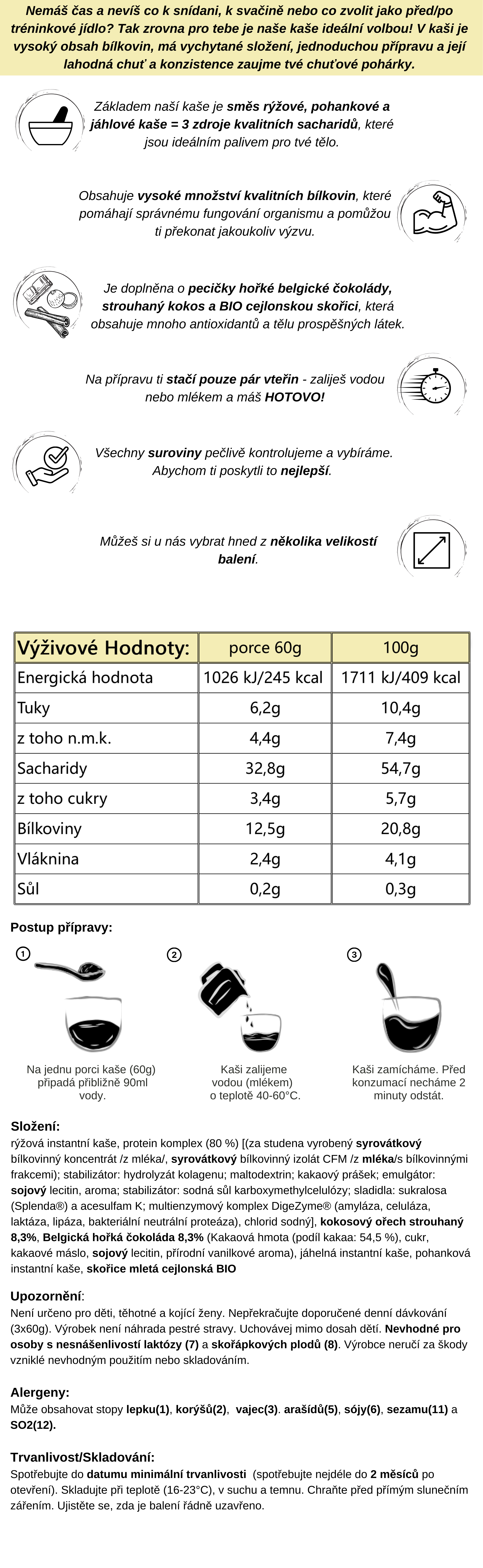 Instantní proteinová kaše s příchutí čokolády a kokosu od Masher