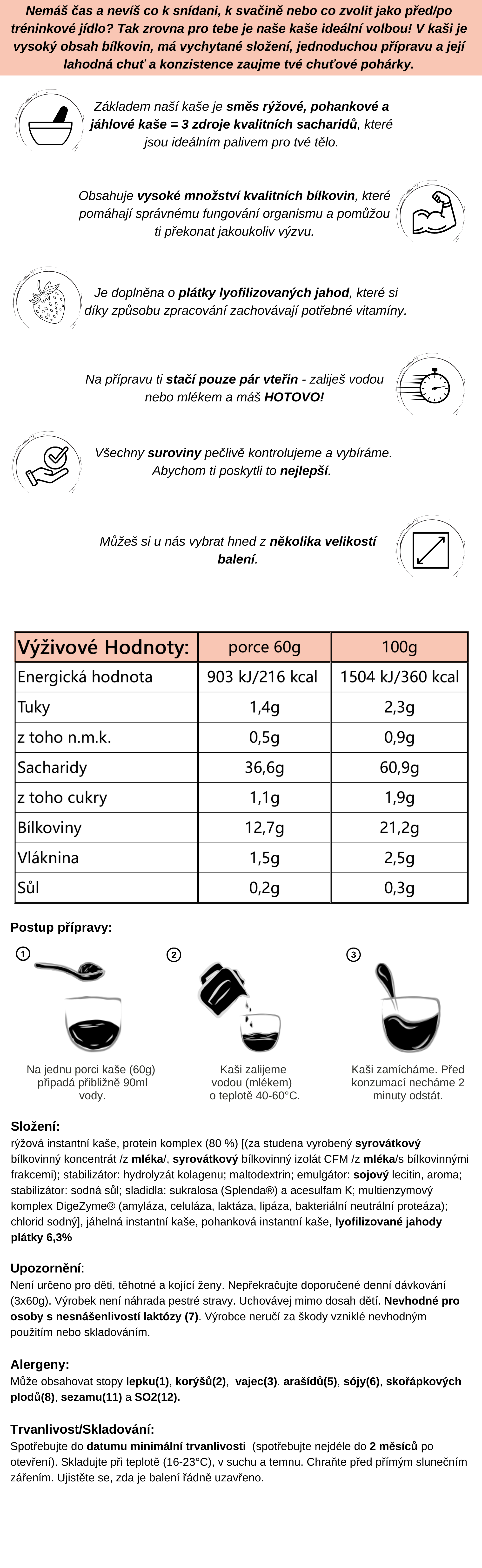 Instantní proteinová kaše s příchutí vanilky a jahod od Masher