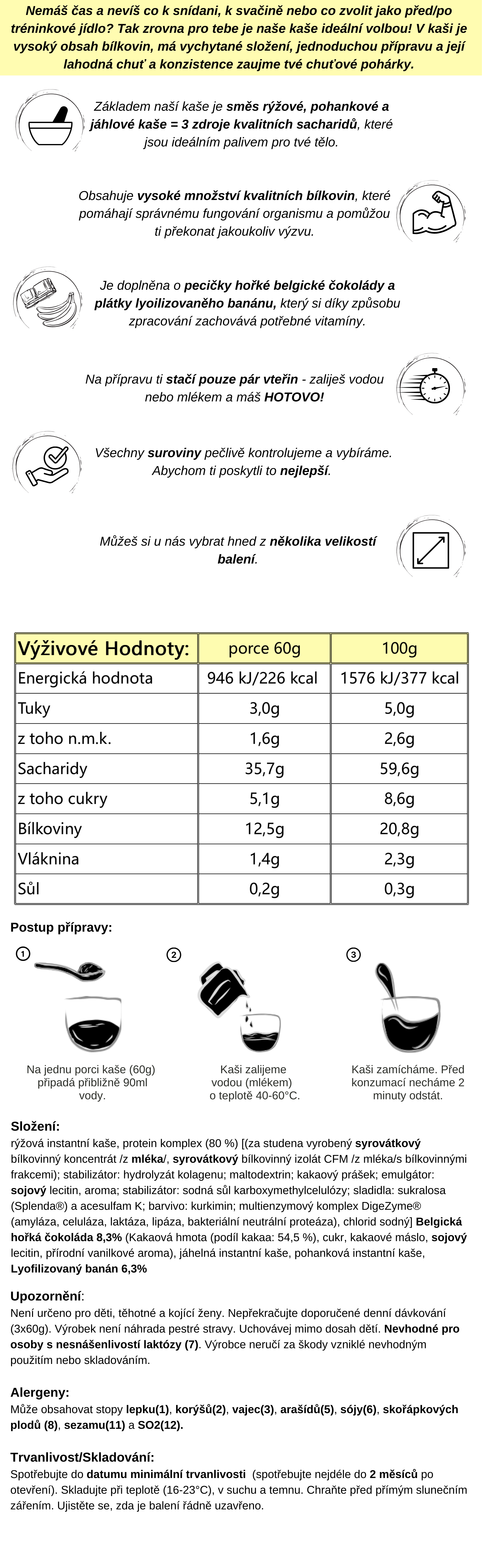 Instantní proteinová kaše s příchutí banánu v čokoládě od Mashe
